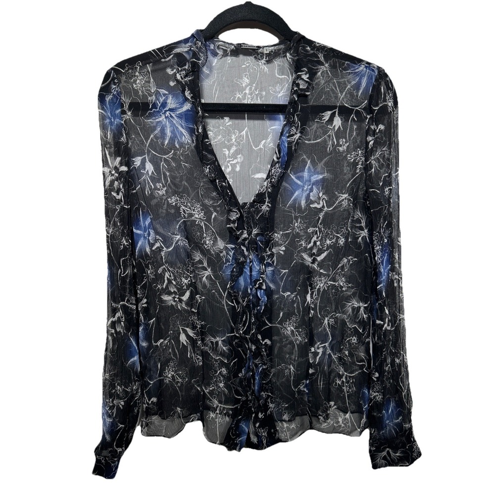 Elie Tahari Womens Floral Sheer Ruffled Blouse Silk Women's S Fairy Whimsigoth
